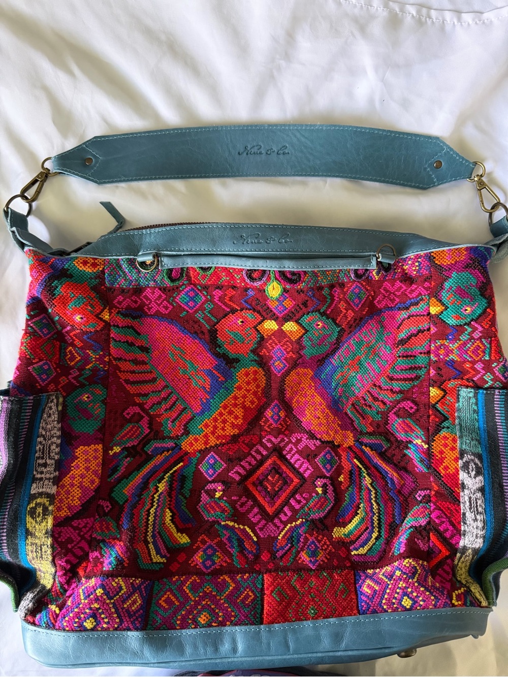 Nena and Co Beatriz OOAK CDB huipil blue leather